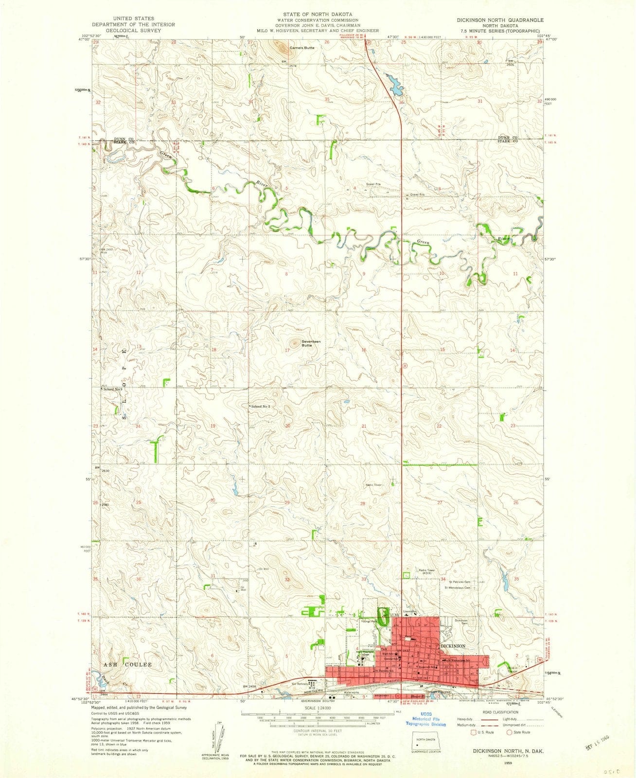 1959 Dickinson North, ND - North Dakota - USGS Topographic Map