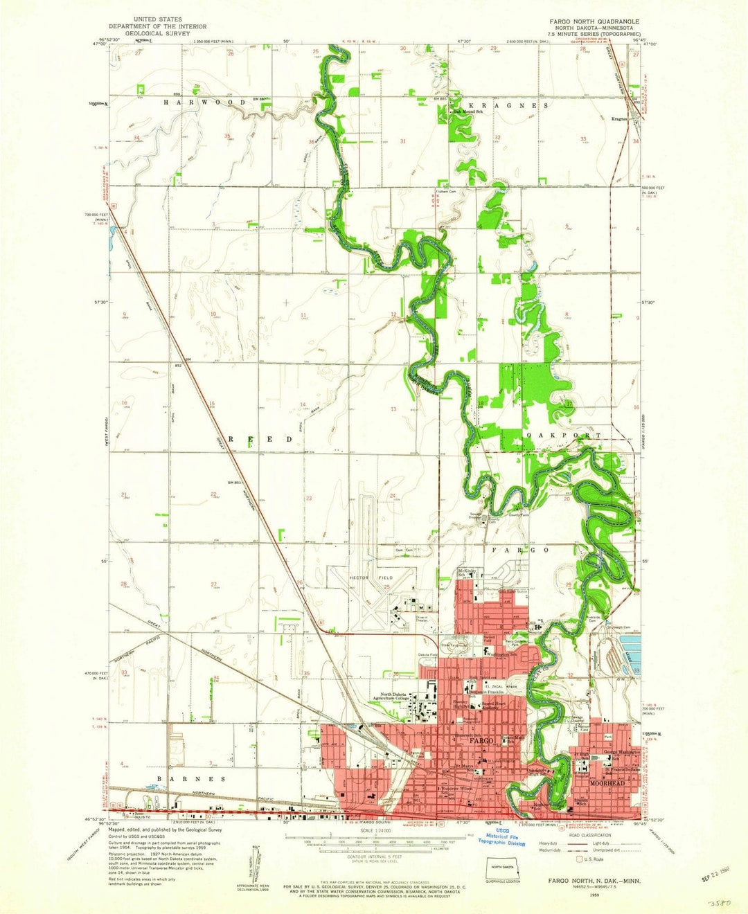 1959 Fargo North, ND - North Dakota - USGS Topographic Map