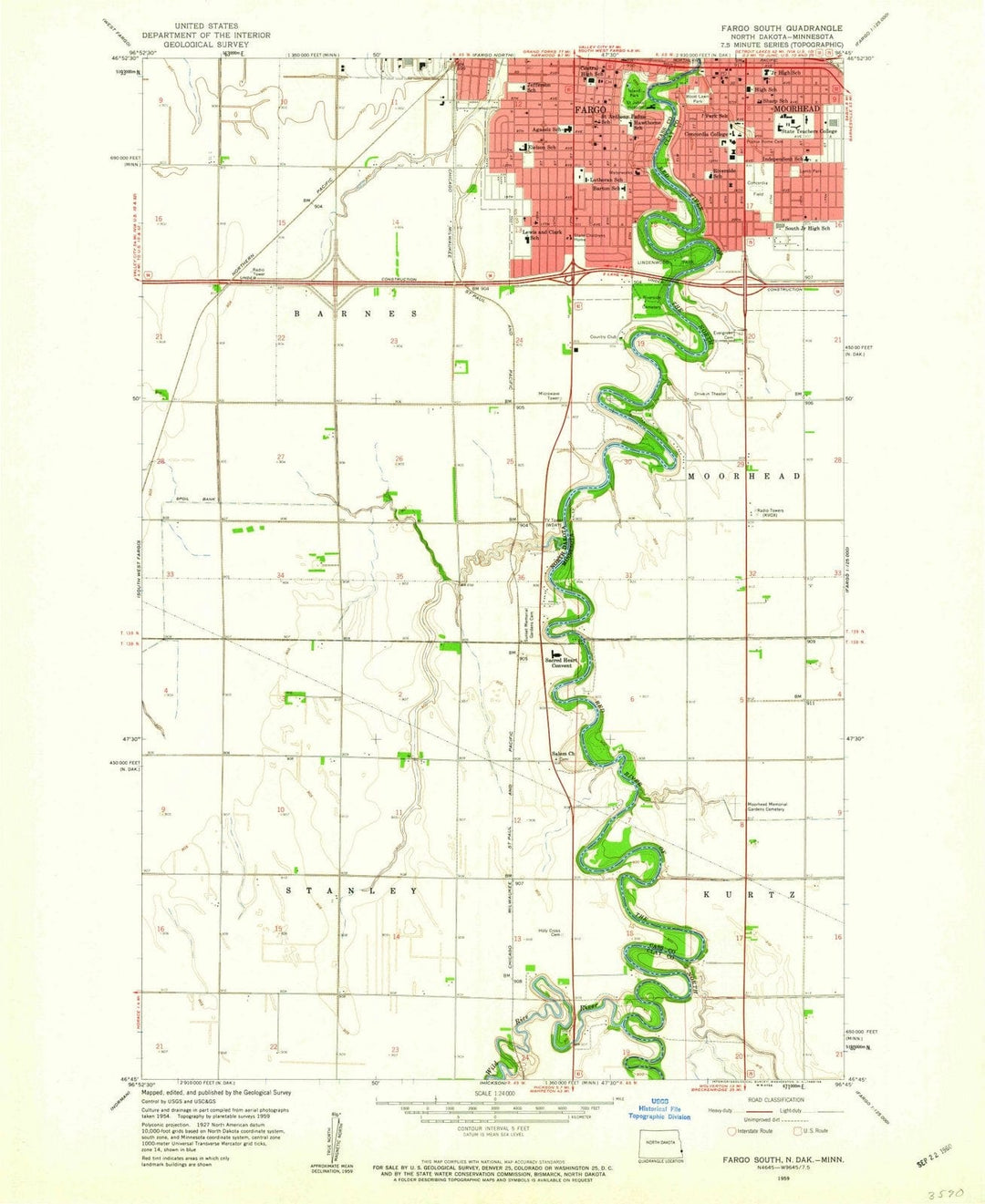 1959 Fargo South, ND - North Dakota - USGS Topographic Map