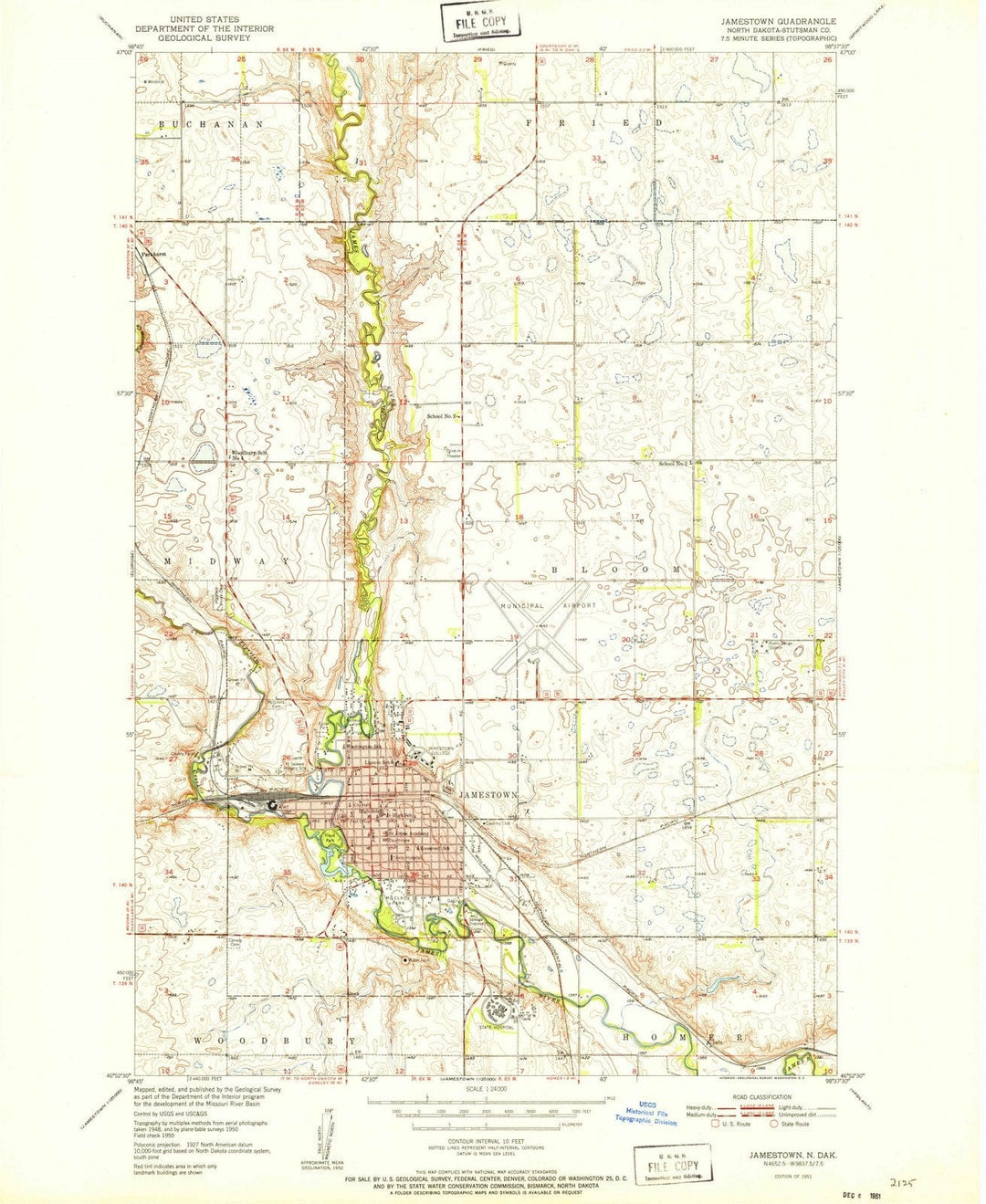 1951 Jamestown, ND - North Dakota - USGS Topographic Map