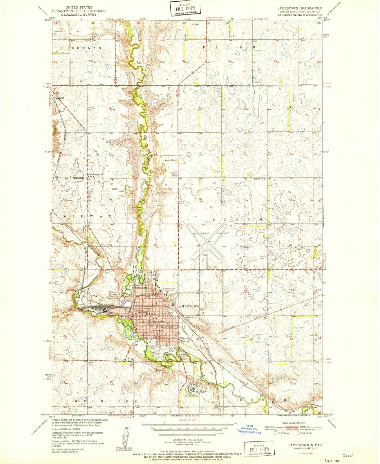 1951 Jamestown, ND - North Dakota - USGS Topographic Map