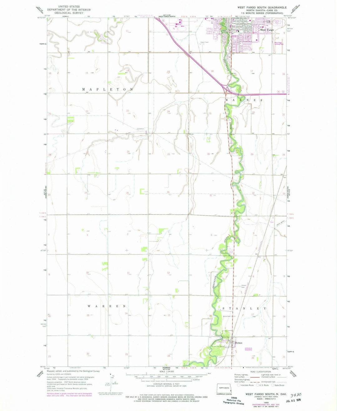 1959 West Fargo South, ND - North Dakota - USGS Topographic Map
