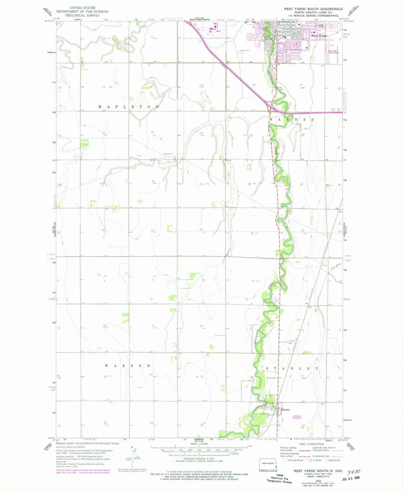 1959 West Fargo South, ND - North Dakota - USGS Topographic Map