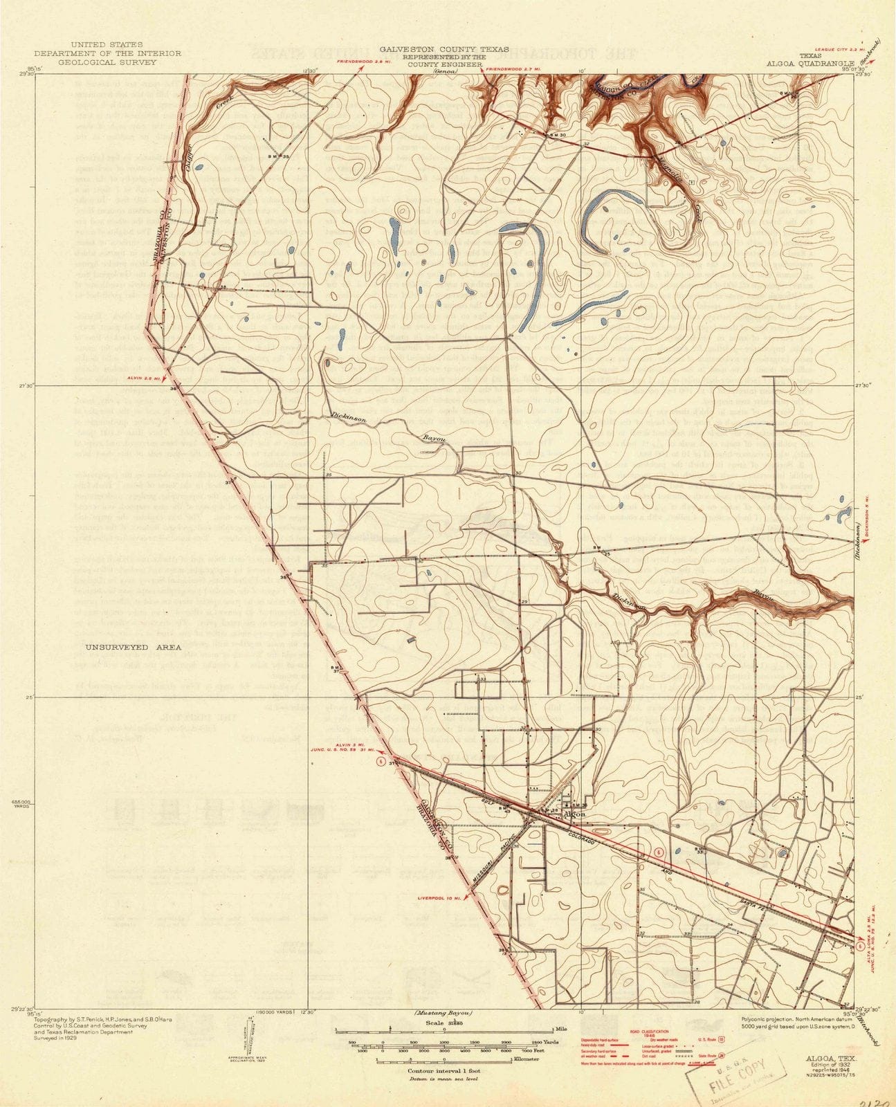 1932 Algoa, TX - Texas - USGS Topographic Map