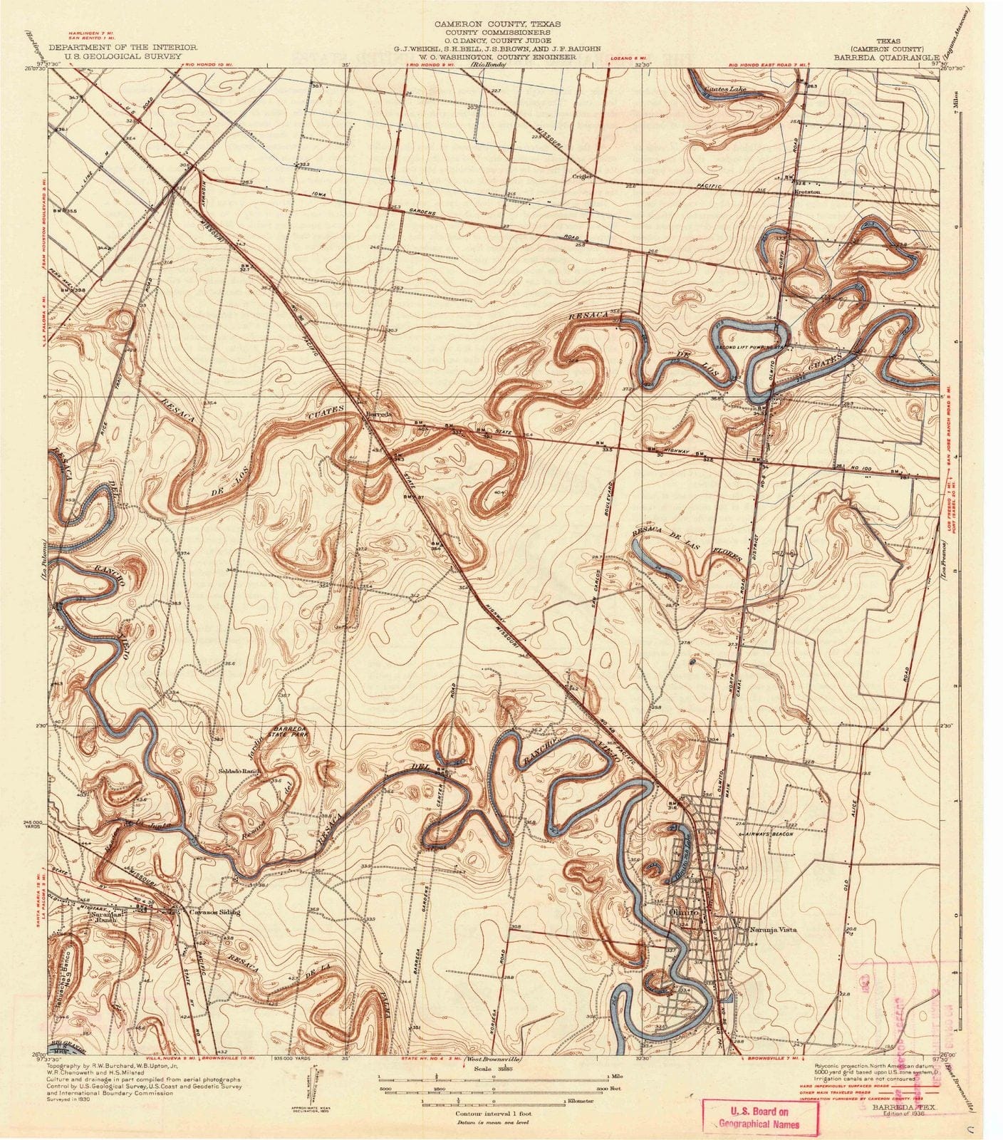 1936 Barreda, TX - Texas - USGS Topographic Map