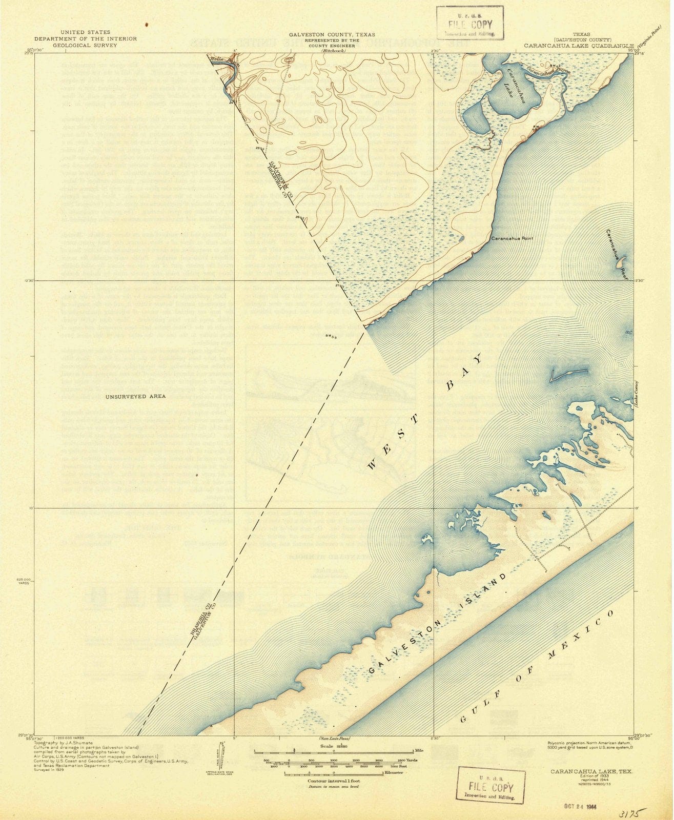 1933 Carancahua Lake, TX - Texas - USGS Topographic Map
