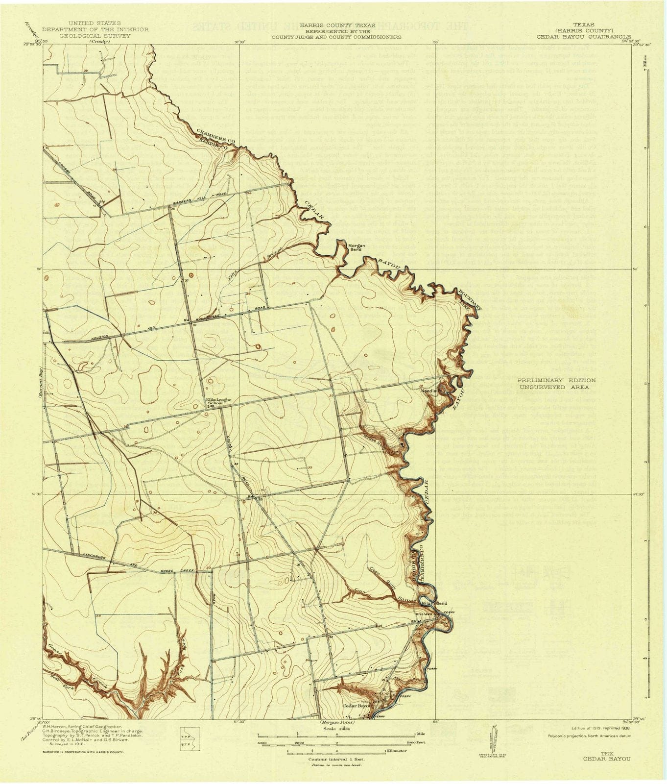 1919 Cedar Bayou, TX - Texas - USGS Topographic Map