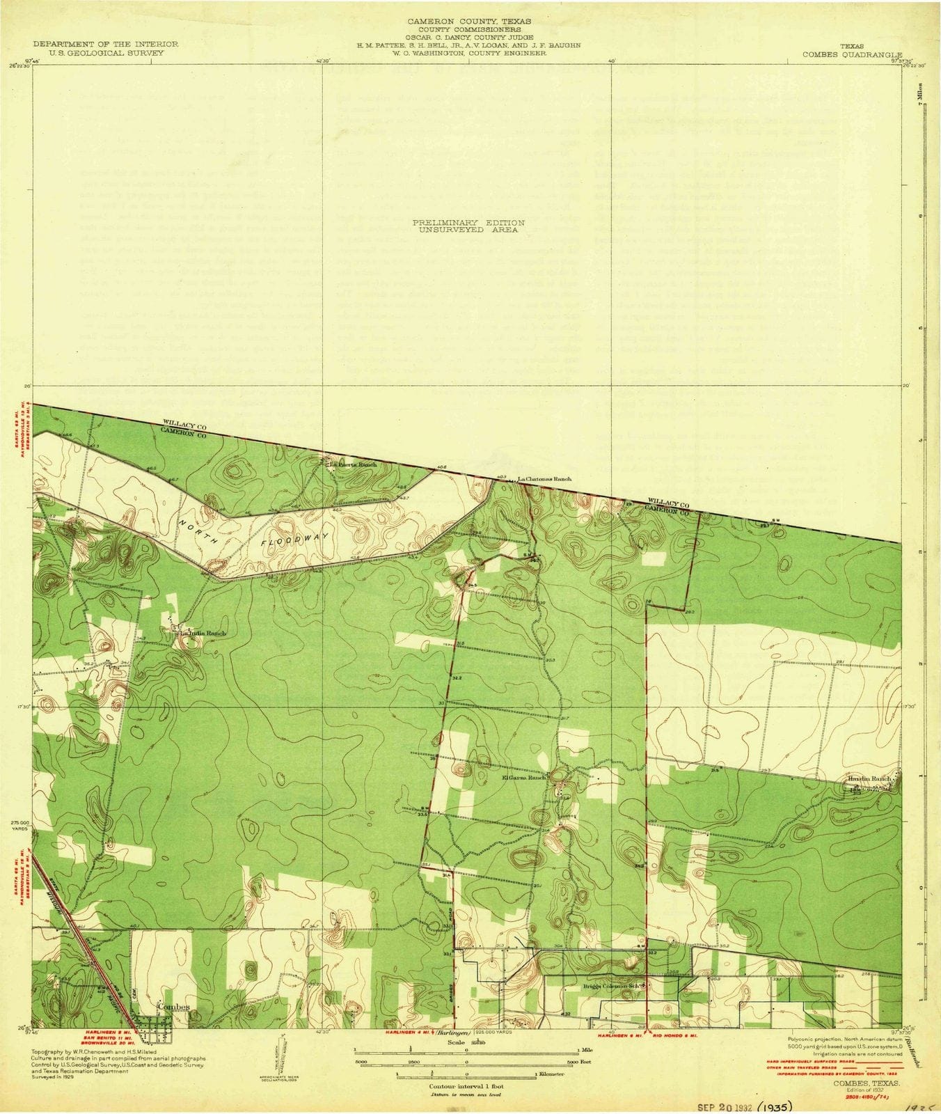 1932 Combes, TX - Texas - USGS Topographic Map