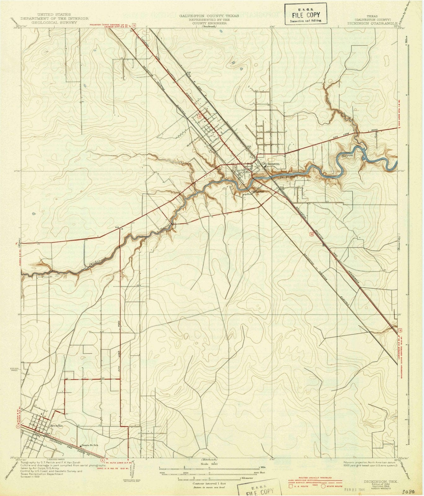 1932 Dickinson, TX - Texas - USGS Topographic Map