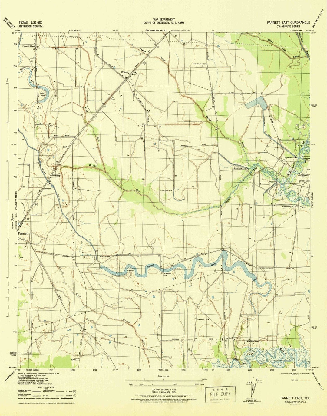 1945 Fannett East, TX - Texas - USGS Topographic Map