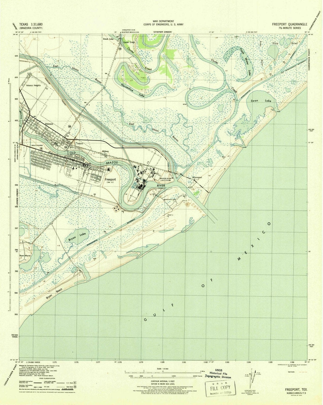 1943 Freeport, TX - Texas - USGS Topographic Map