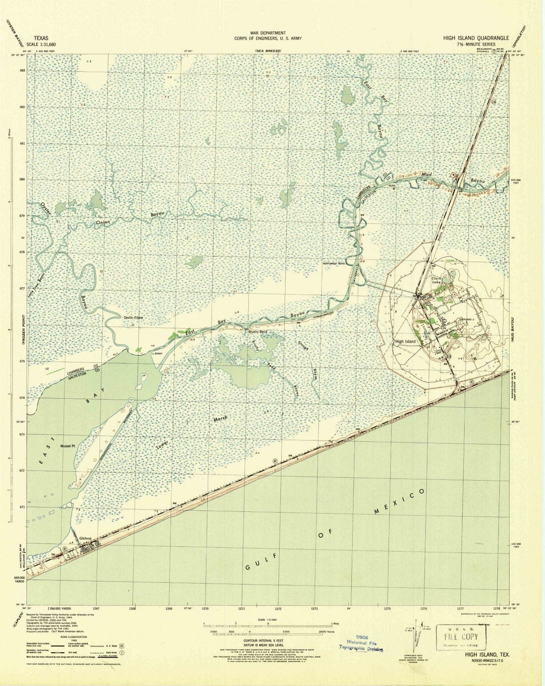 1943 High Island, TX - Texas - USGS Topographic Map