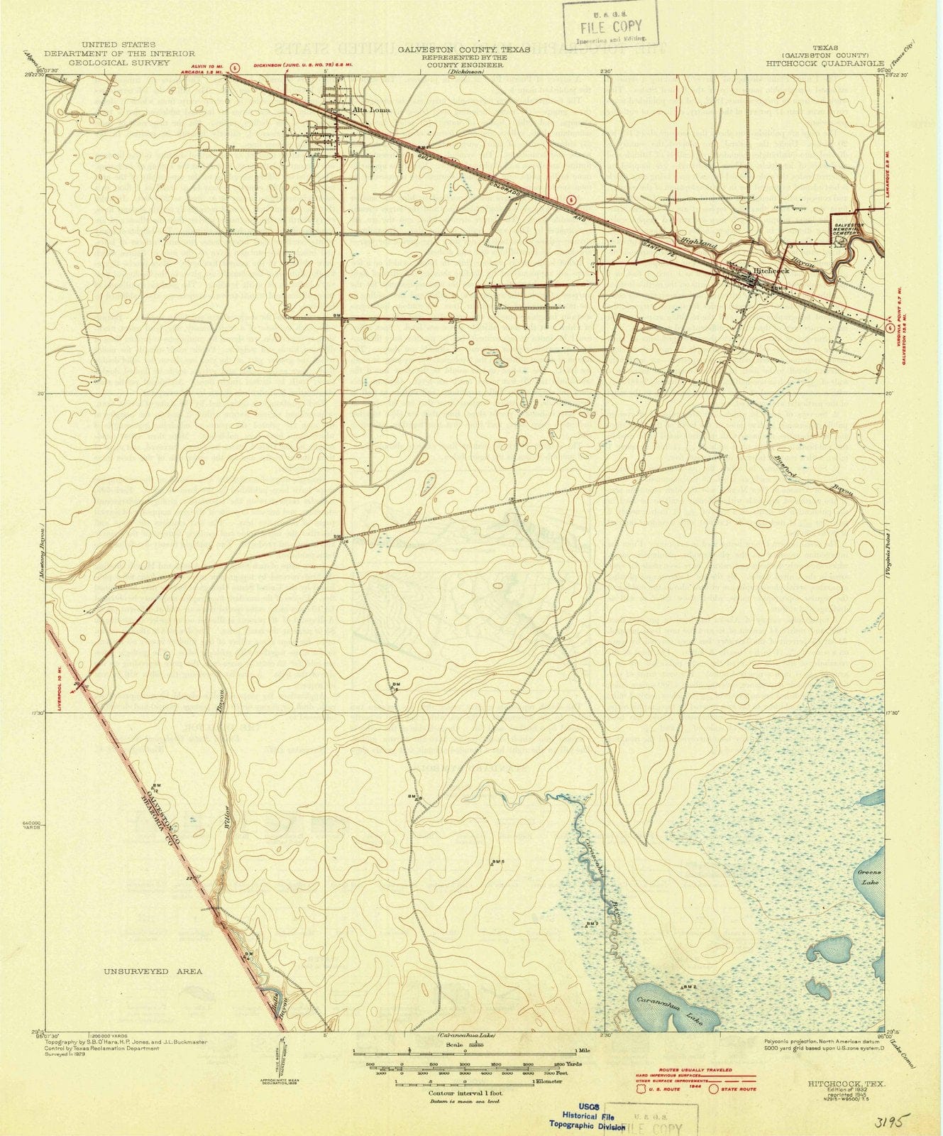 1932 Hitchcock, TX - Texas - USGS Topographic Map