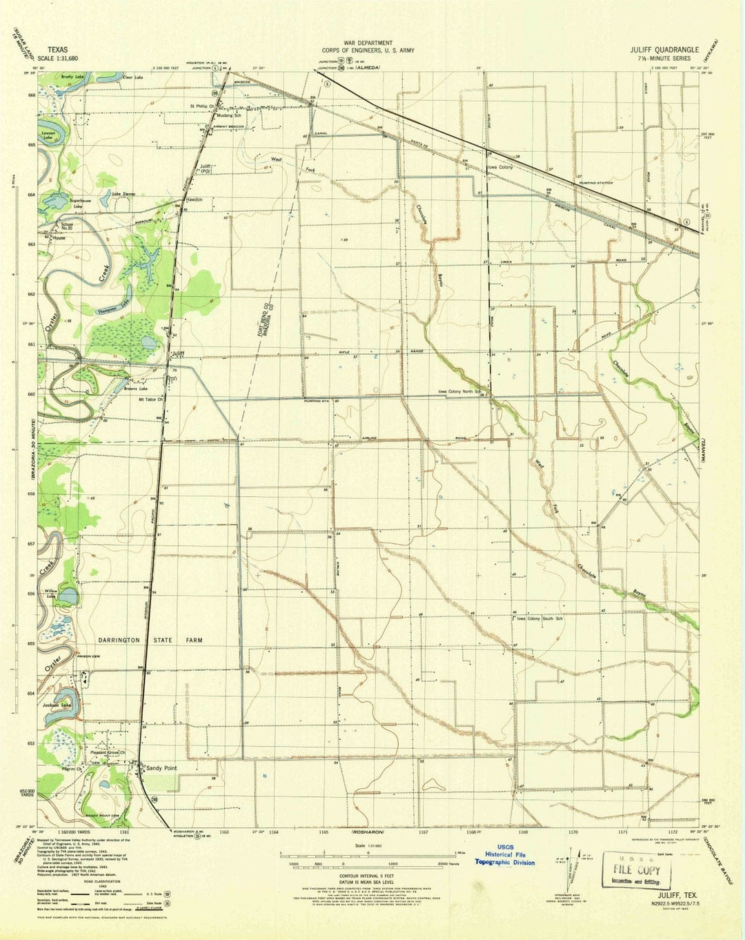 1943 Juliff, TX - Texas - USGS Topographic Map