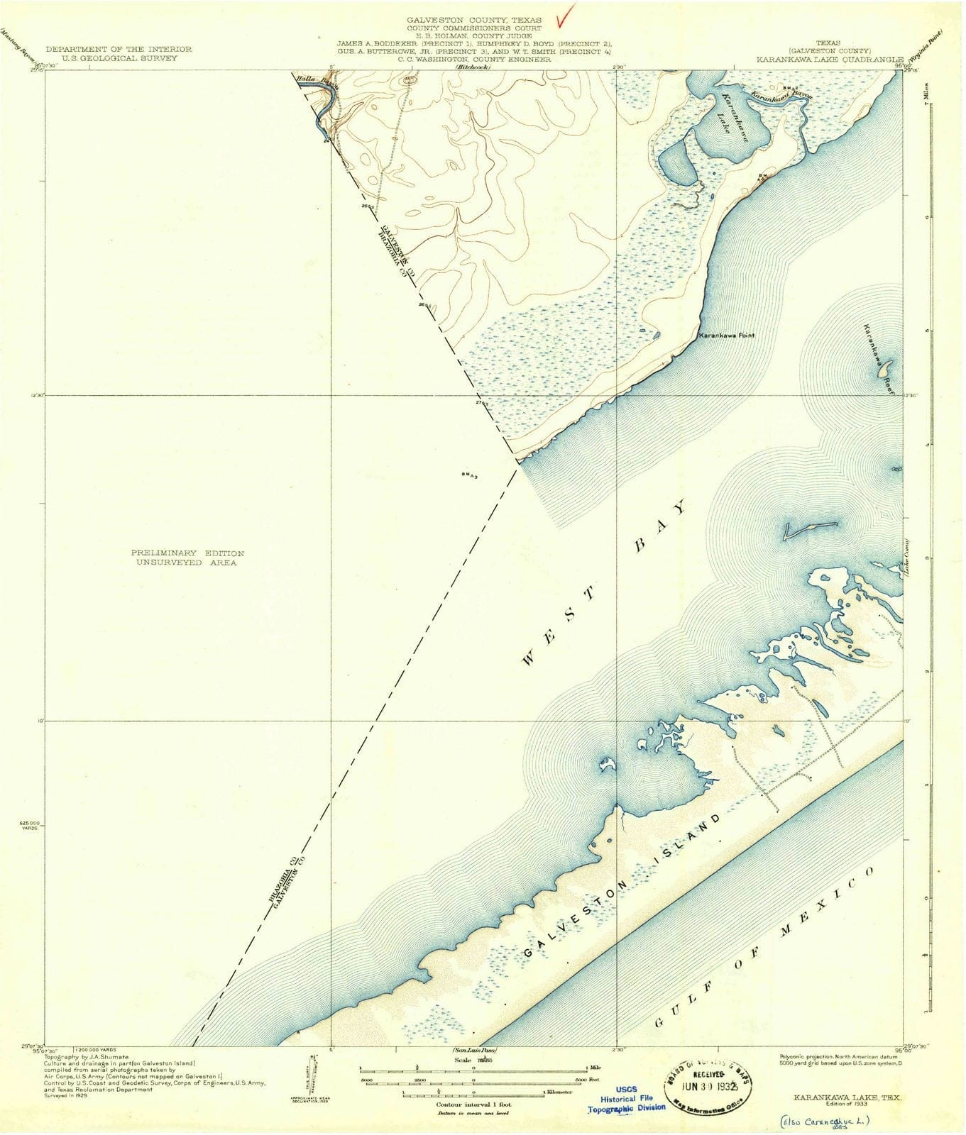 1933 Karankawa Lake, TX - Texas - USGS Topographic Map