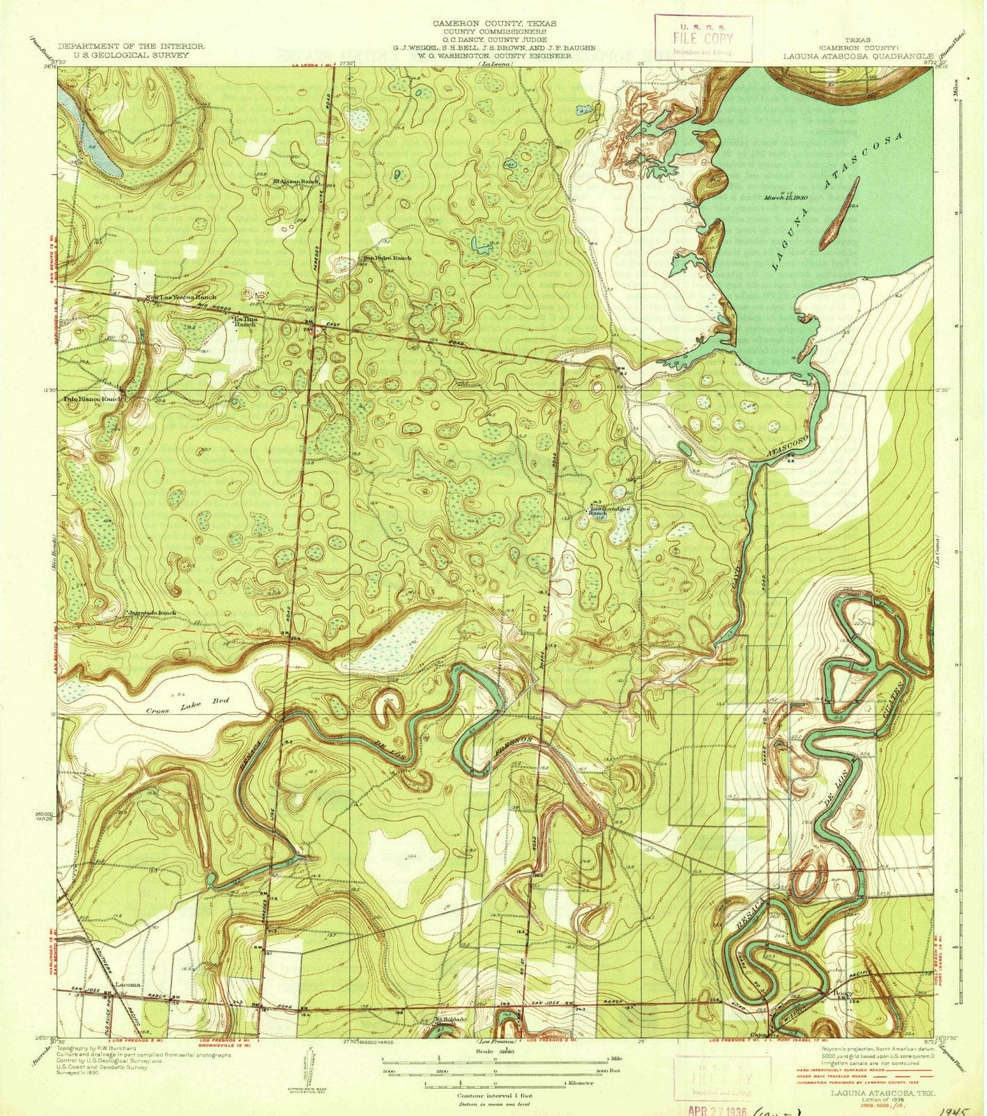 1936 Laguna Atascosa, TX - Texas - USGS Topographic Map
