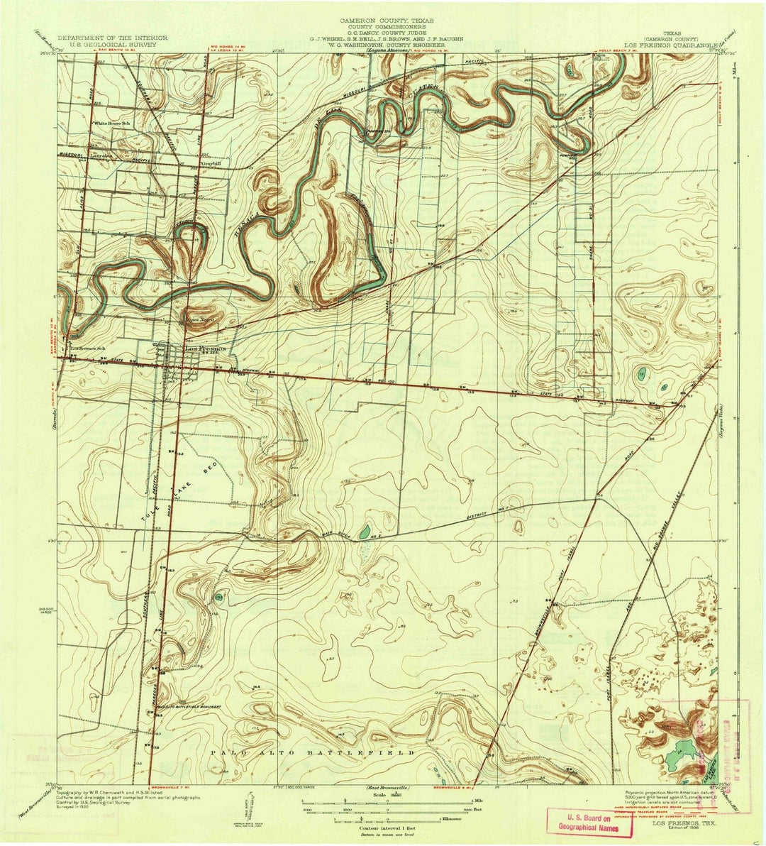 1936 Los Fresnos, TX - Texas - USGS Topographic Map