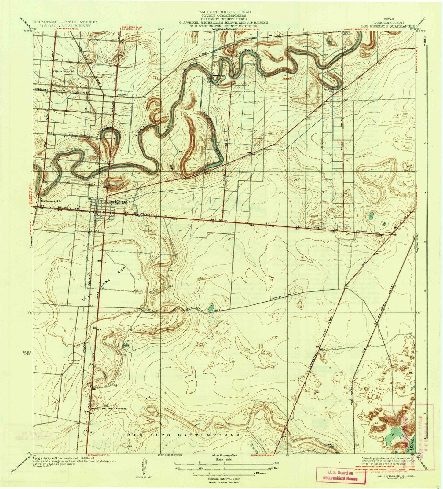 1936 Los Fresnos, TX - Texas - USGS Topographic Map