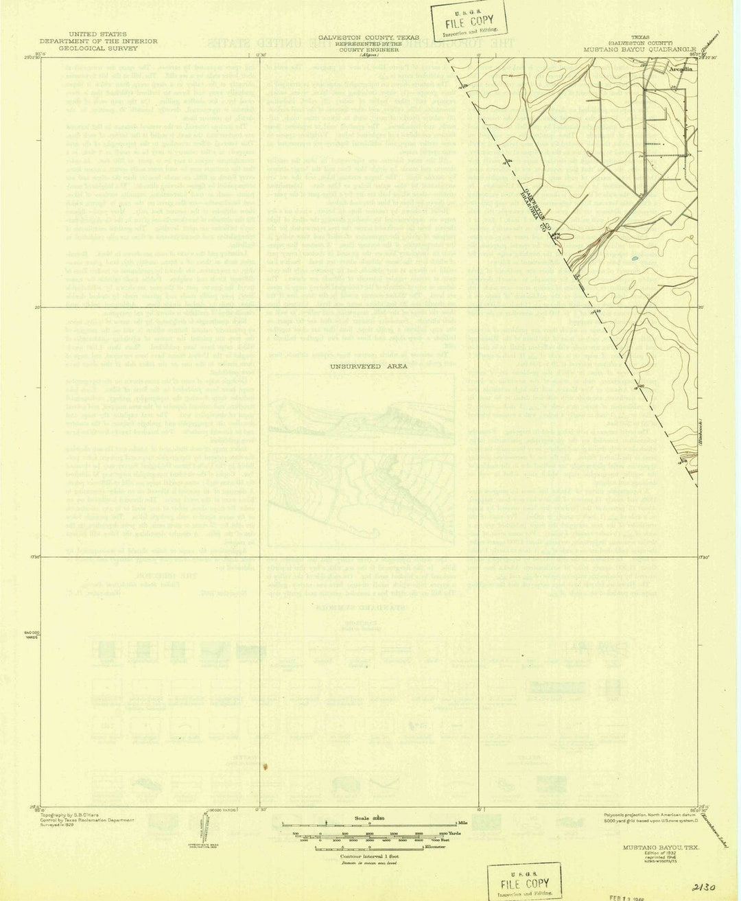 1932 Mustang Bayou, TX - Texas - USGS Topographic Map
