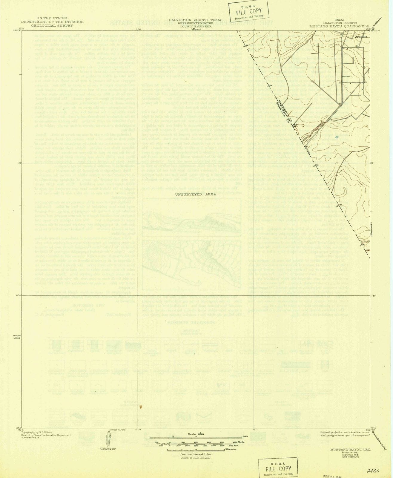 1932 Mustang Bayou, TX - Texas - USGS Topographic Map