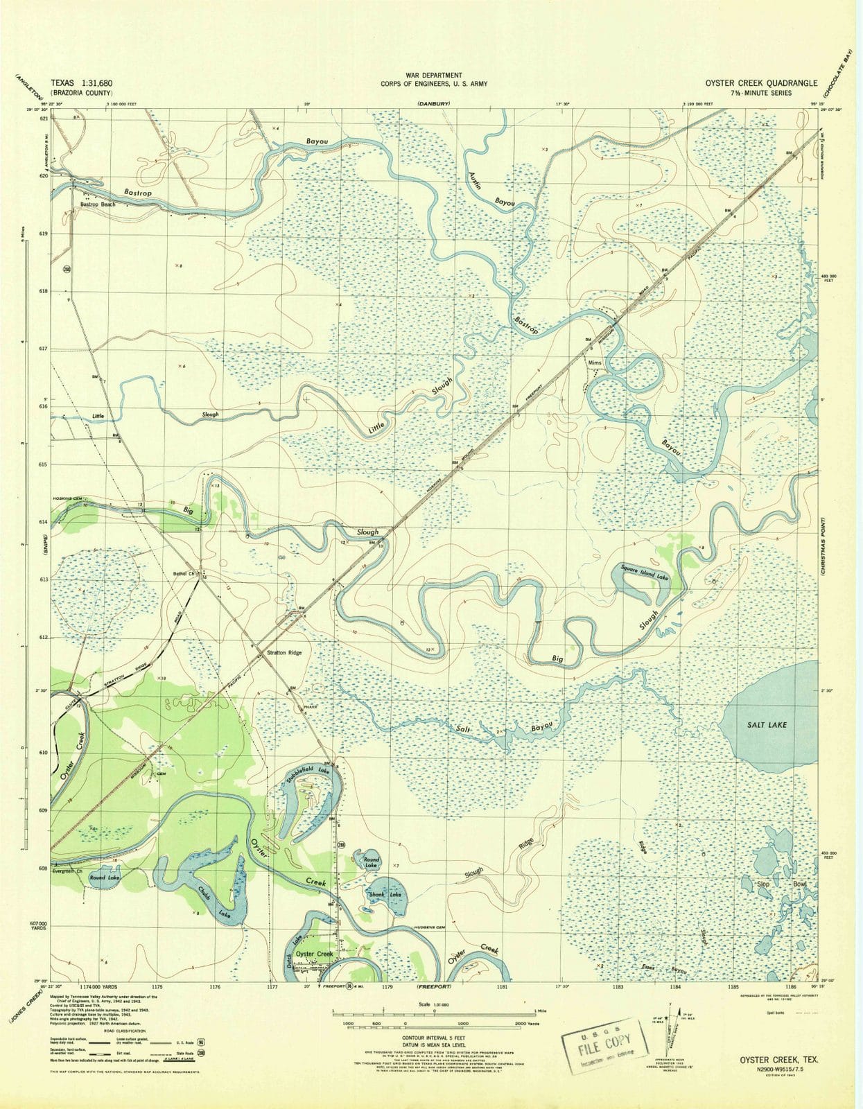 1943 Oyster Creek, TX - Texas - USGS Topographic Map