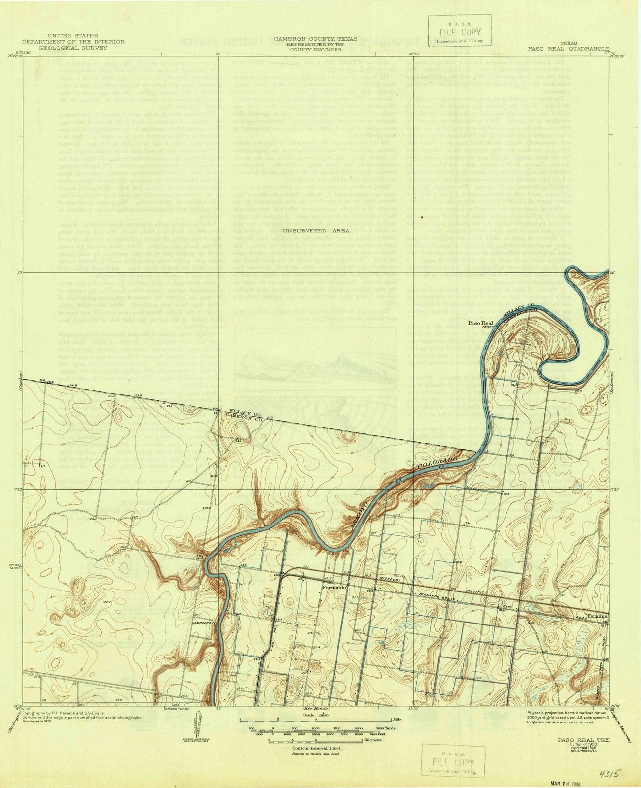 1933 Paso Real, TX - Texas - USGS Topographic Map