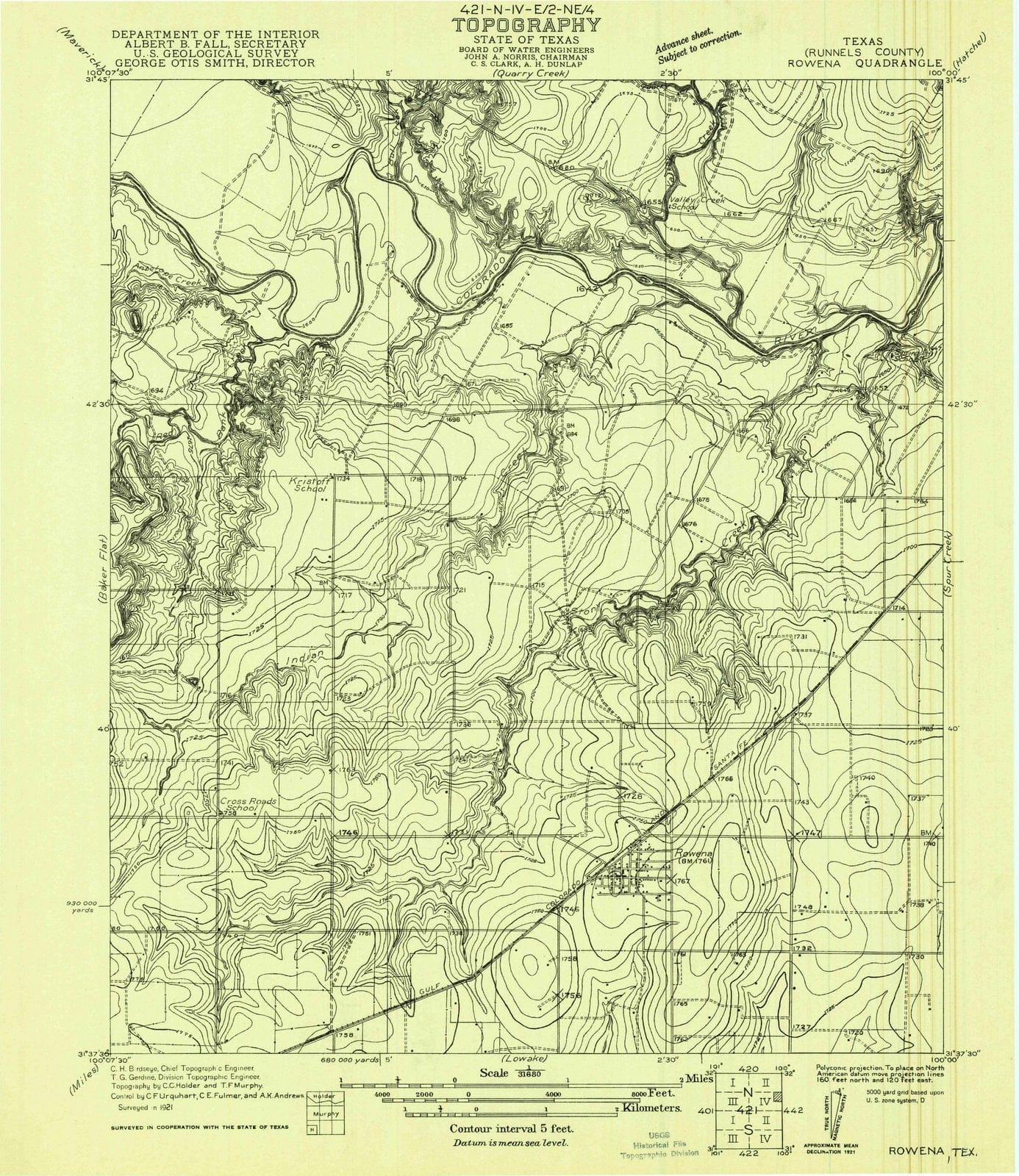 1921 Rowena, TX - Texas - USGS Topographic Map