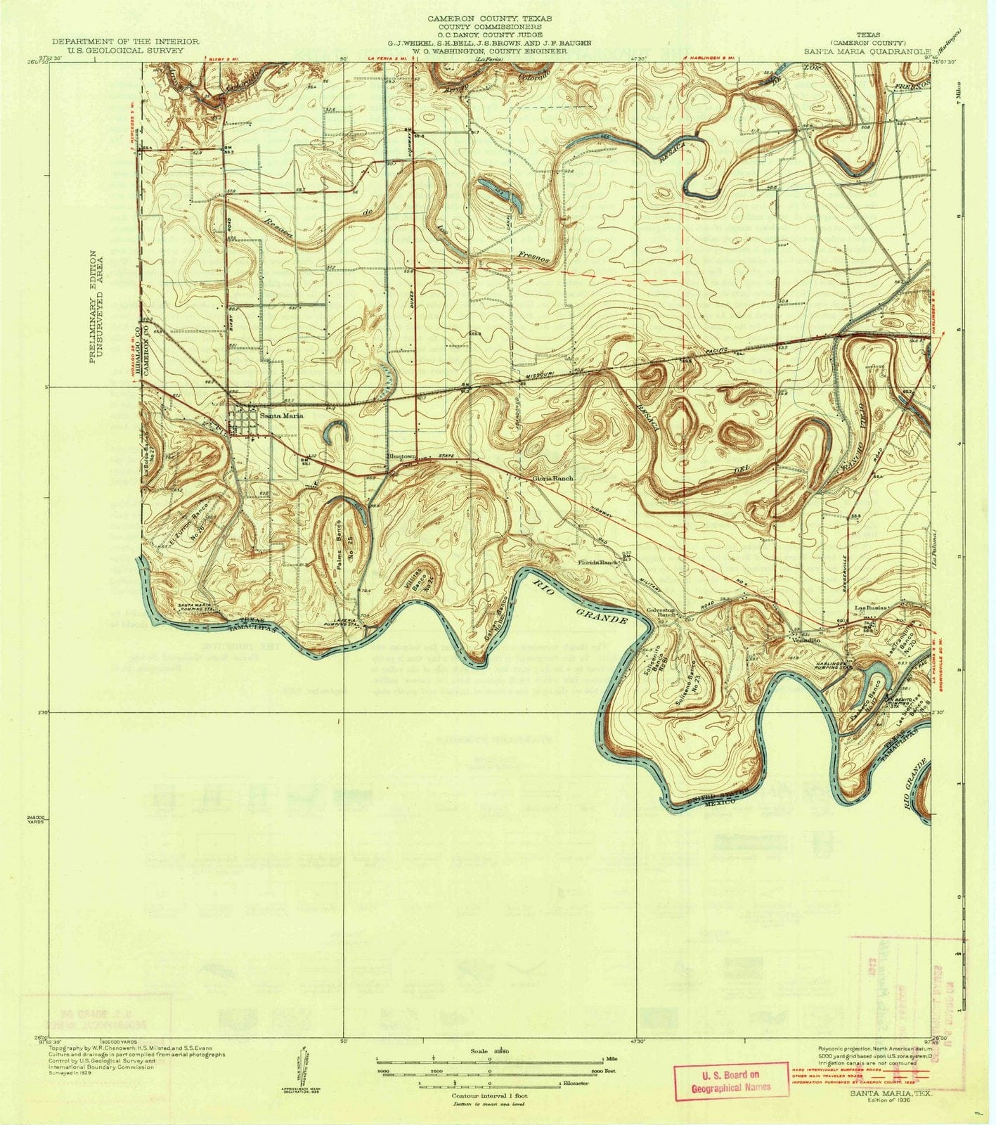 1936 Santa Maria, TX - Texas - USGS Topographic Map