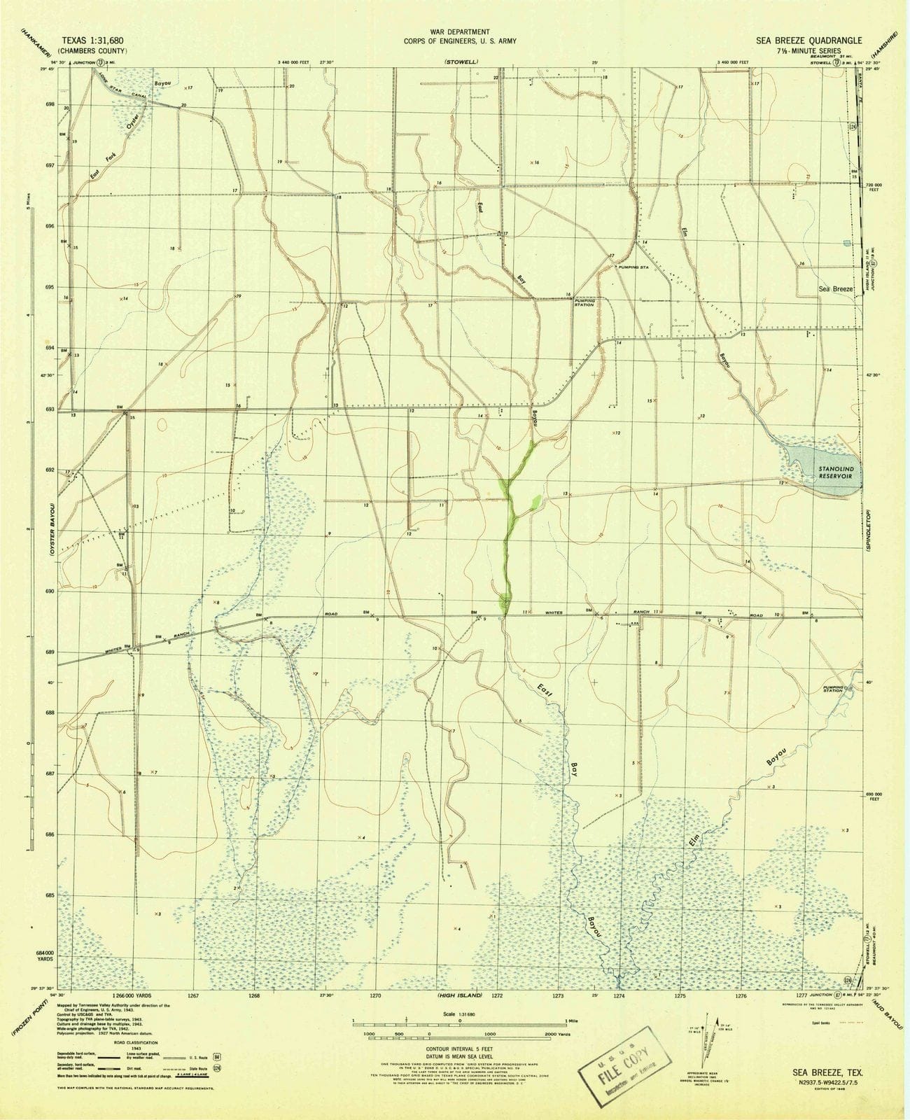 1945 Sea Breeze, TX - Texas - USGS Topographic Map