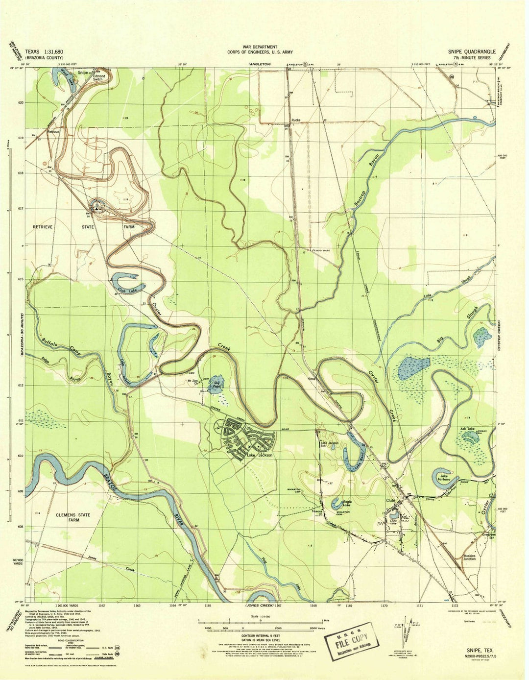 1943 Snipe, TX - Texas - USGS Topographic Map