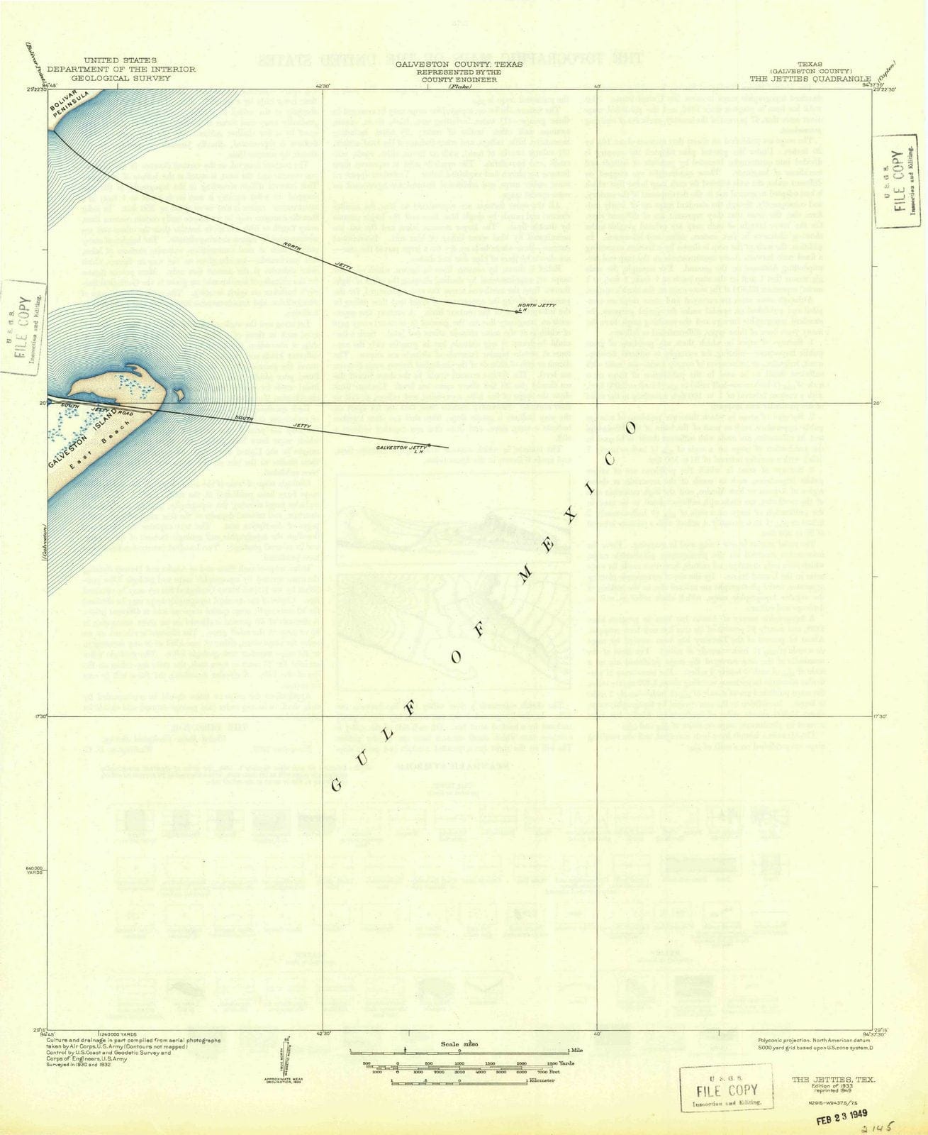 1933 The Jetties, TX - Texas - USGS Topographic Map