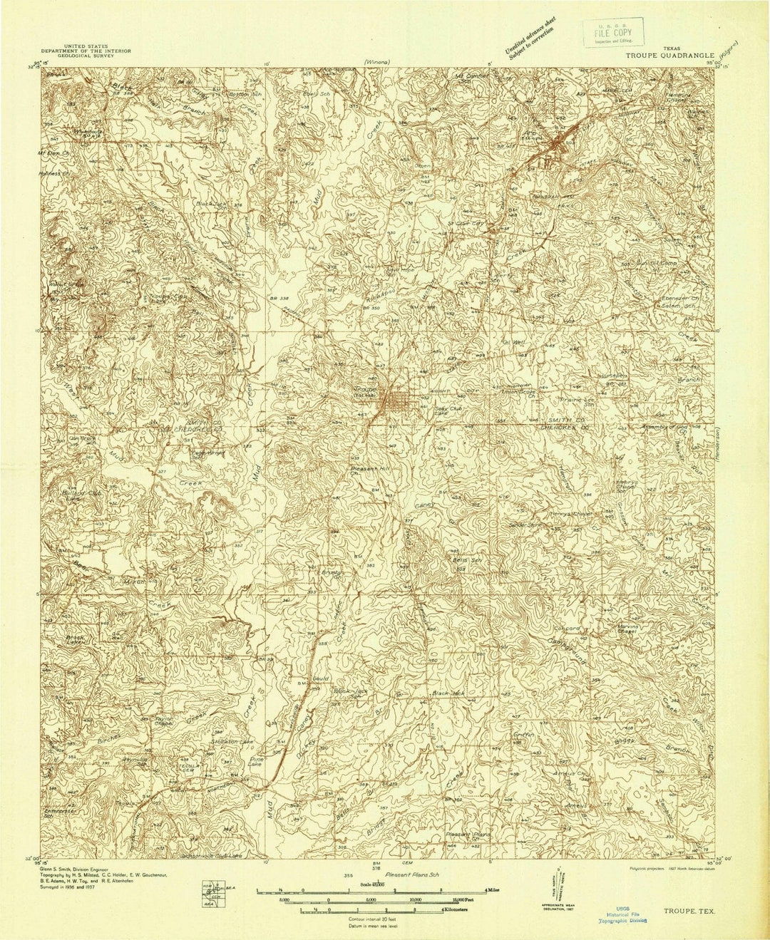 1937 Troupe, TX - Texas - USGS Topographic Map