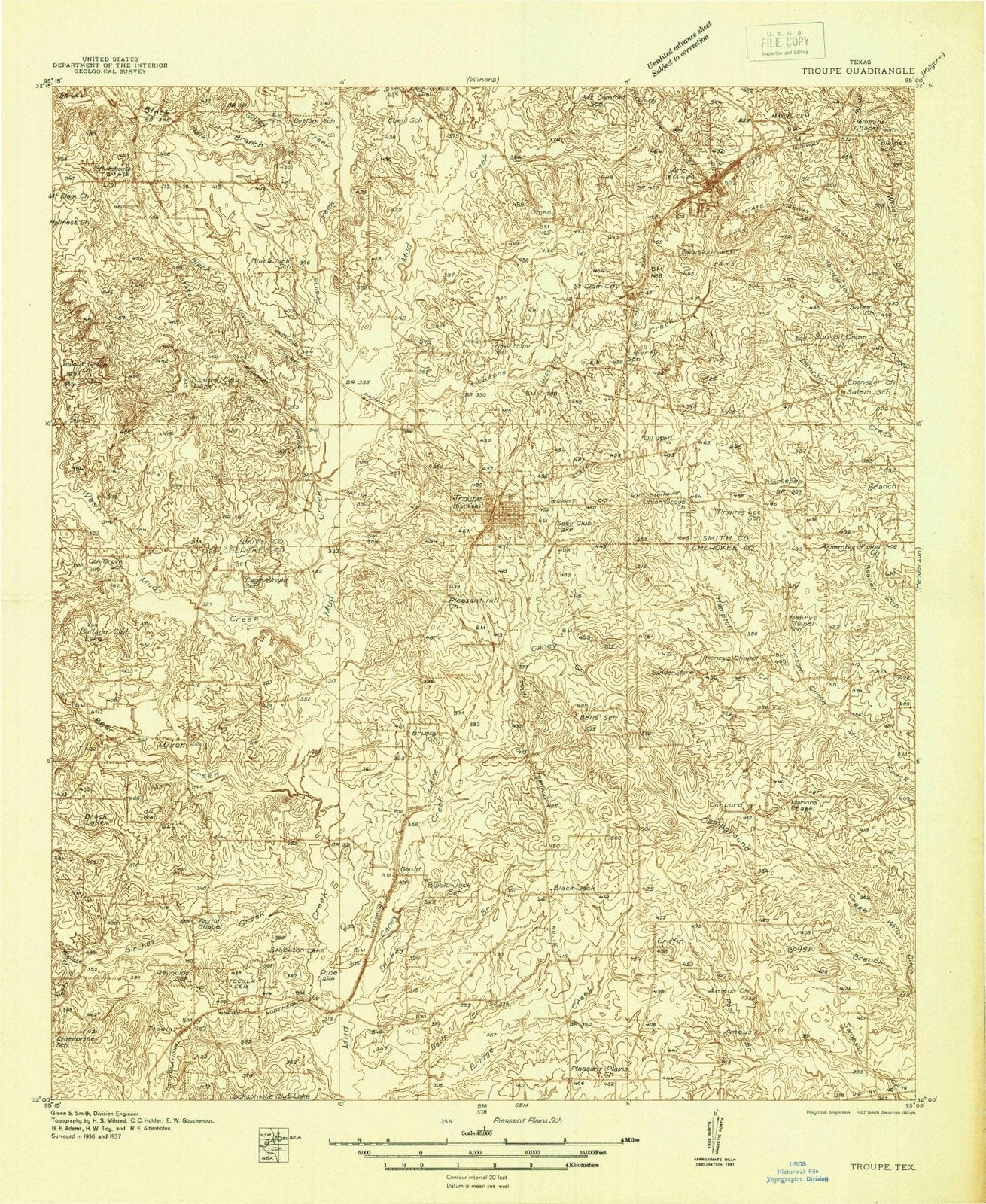 1937 Troupe, TX - Texas - USGS Topographic Map
