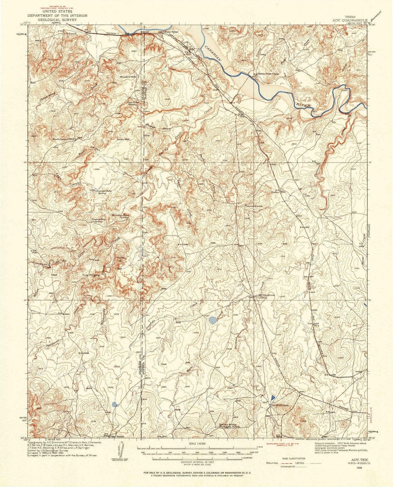 1934 Ady, TX - Texas - USGS Topographic Map