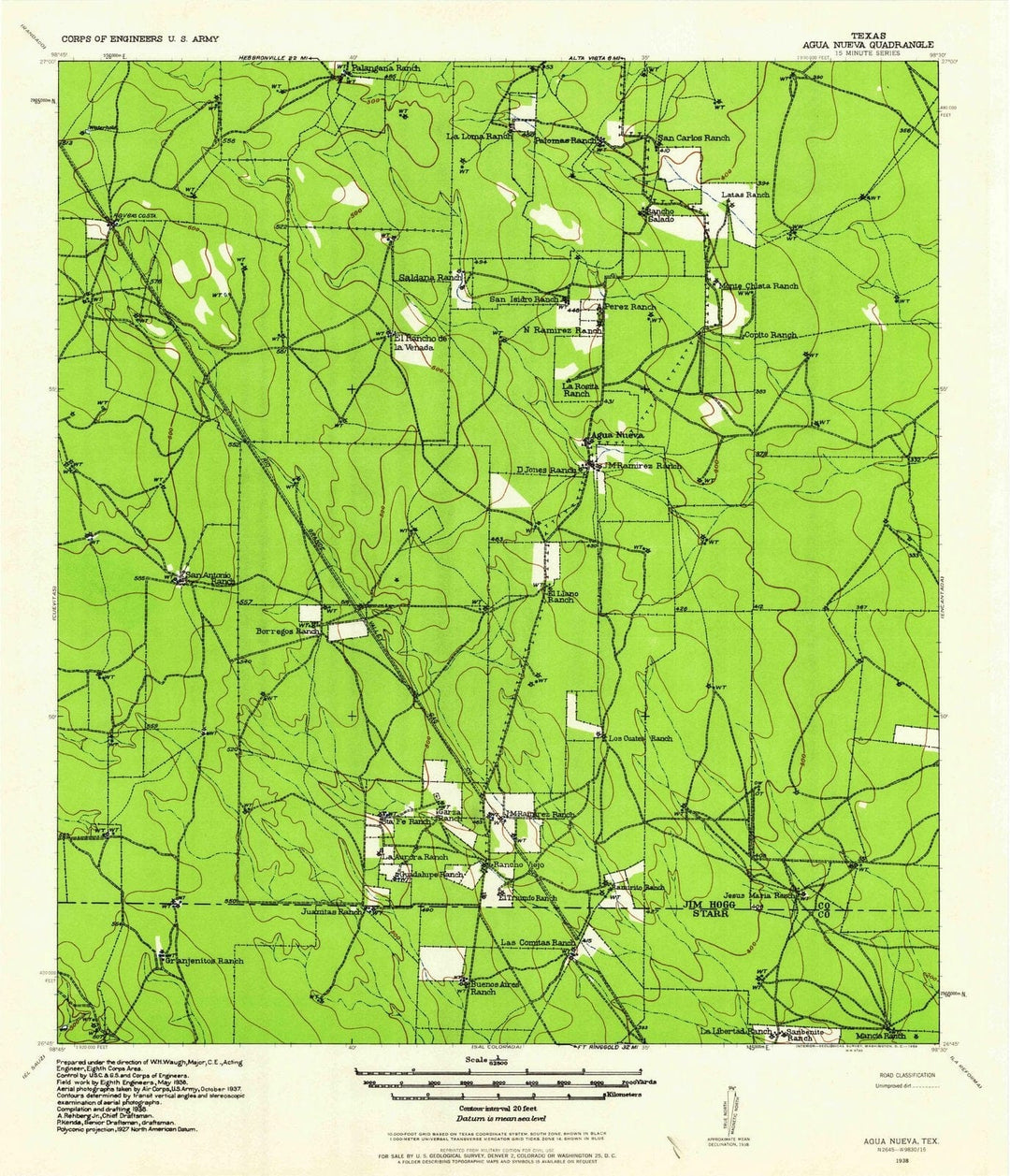 1938 Agua Nueva, TX - Texas - USGS Topographic Map