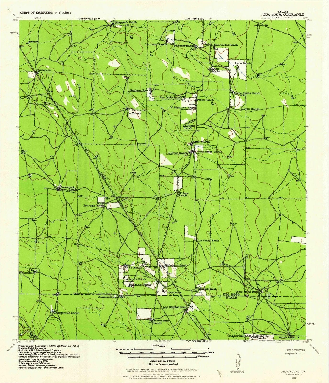 1938 Agua Nueva, TX - Texas - USGS Topographic Map