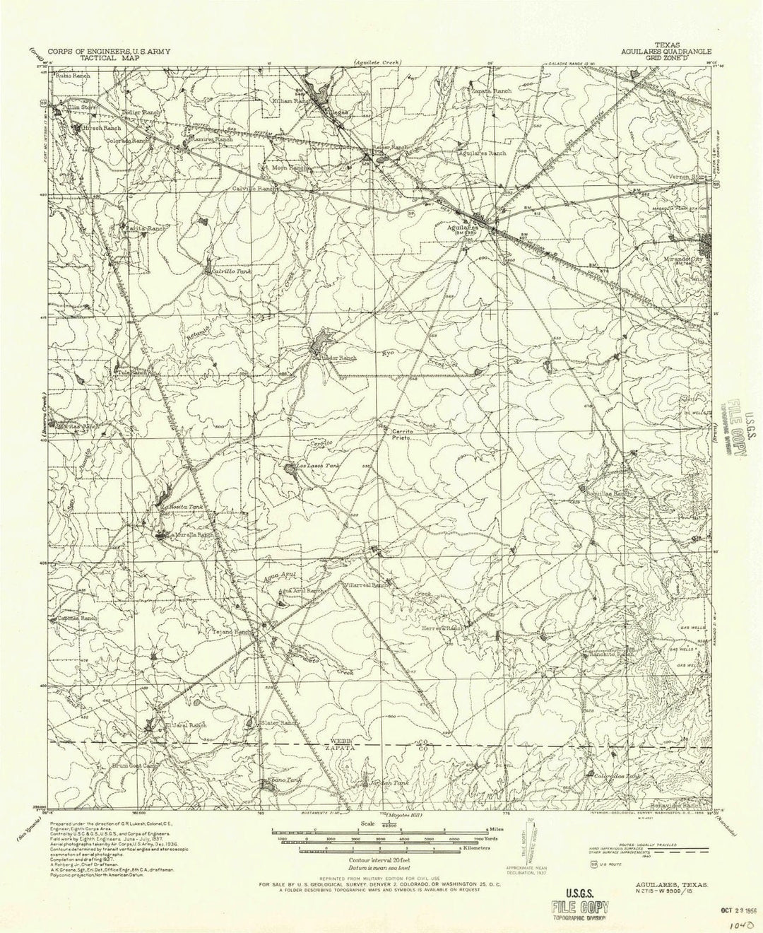 1940 Aguilares, TX - Texas - USGS Topographic Map