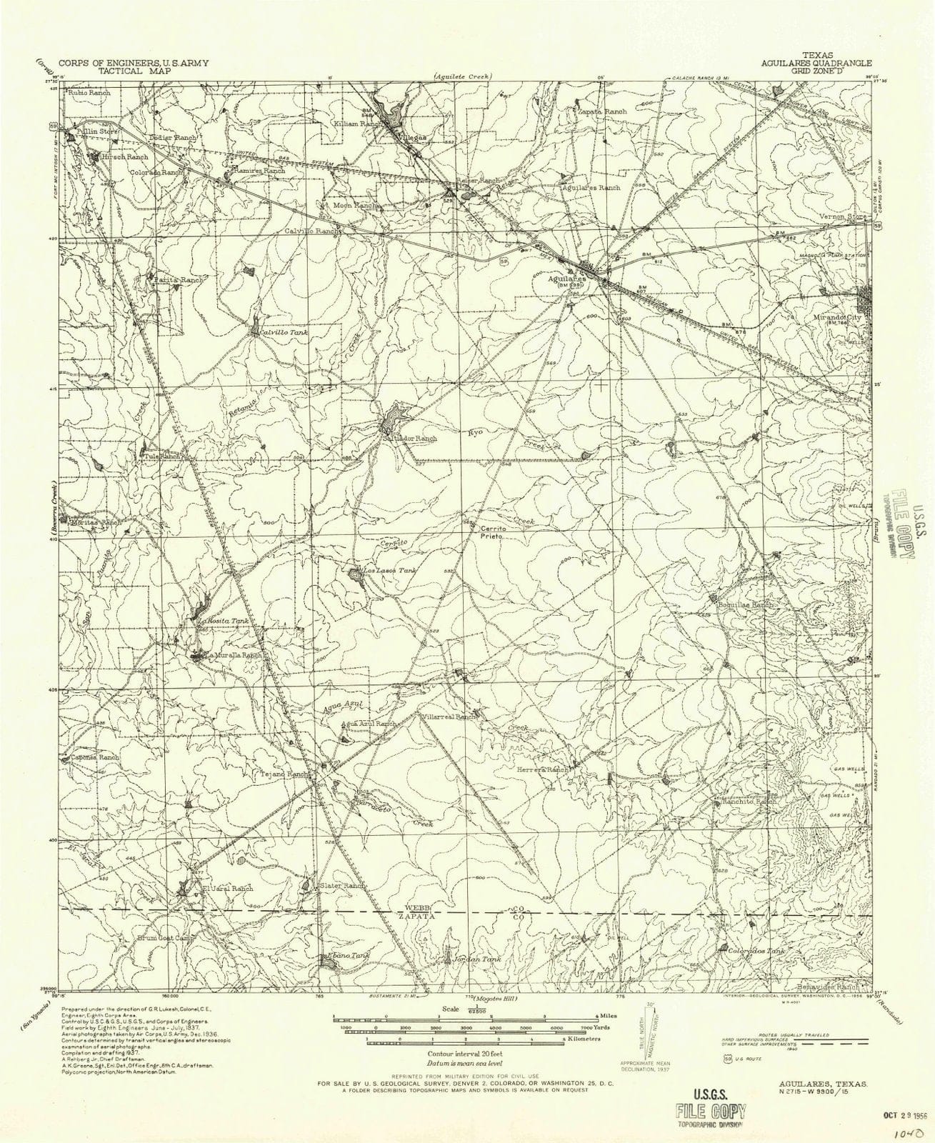 1940 Aguilares, TX - Texas - USGS Topographic Map