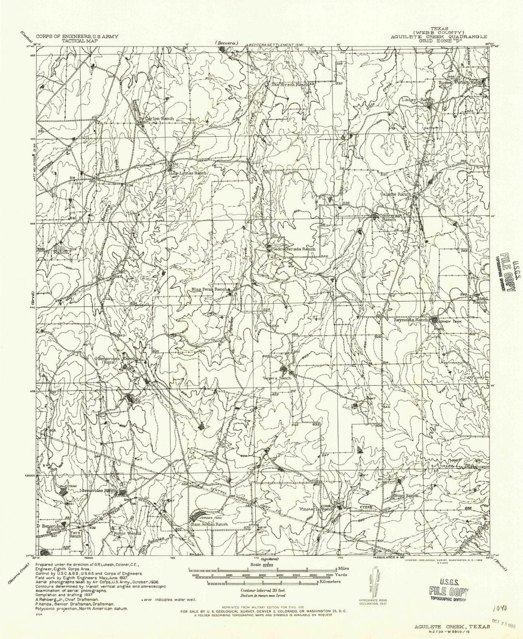 1937 Aguilete Creek, TX - Texas - USGS Topographic Map