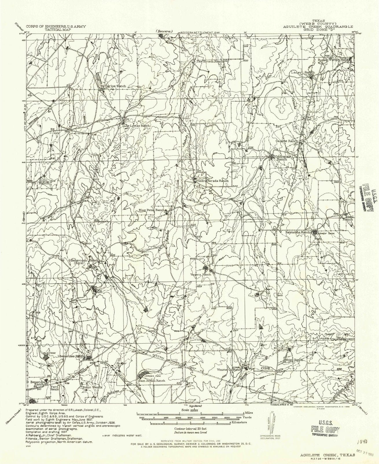 1937 Aguilete Creek, TX - Texas - USGS Topographic Map