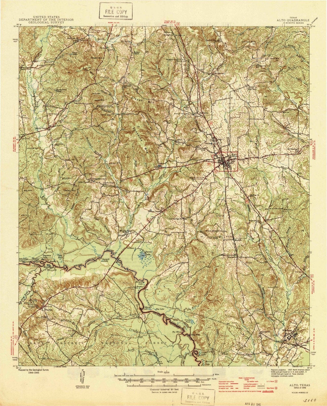 1946 Alto, TX - Texas - USGS Topographic Map