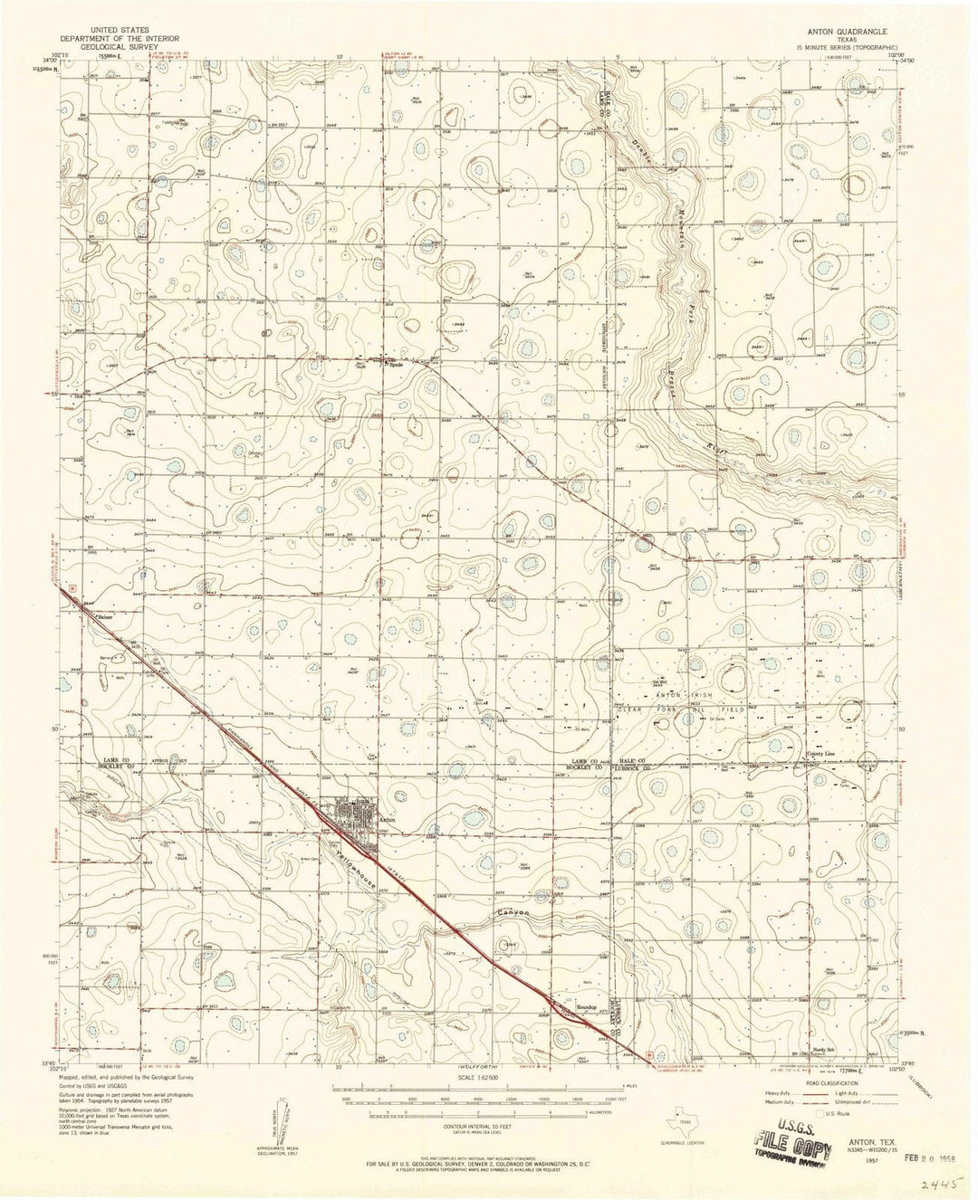 1957 Anton, TX - Texas - USGS Topographic Map