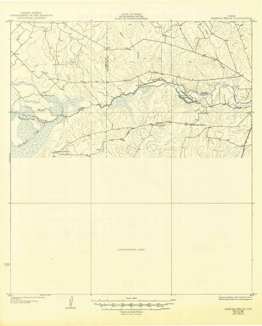 1927 Artesia Wells, TX - Texas - USGS Topographic Map