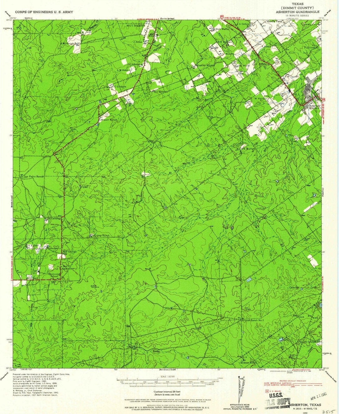 1940 Asherton, TX - Texas - USGS Topographic Map