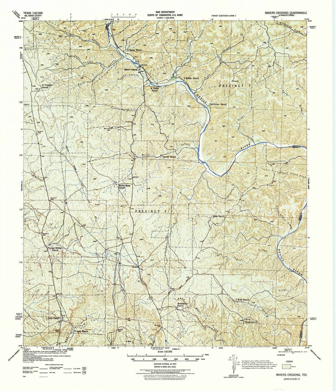 1944 Baker Crossing, TX - Texas - USGS Topographic Map