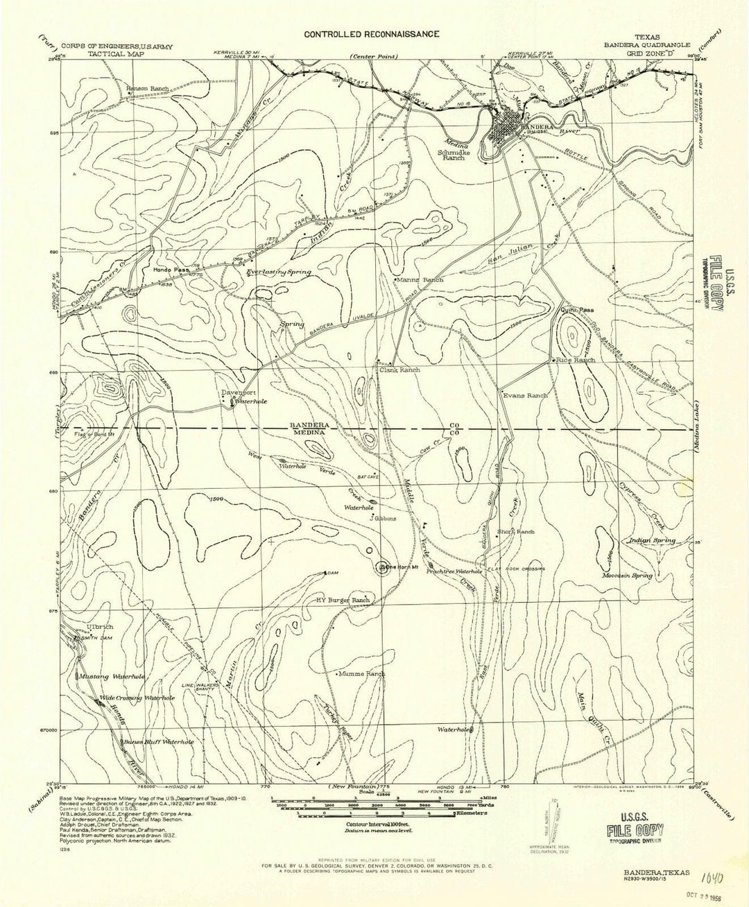 1956 Bandera, TX - Texas - USGS Topographic Map