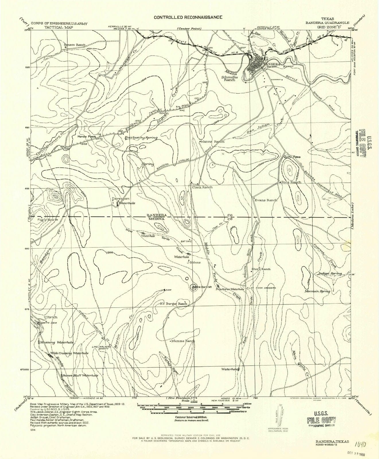 1956 Bandera, TX - Texas - USGS Topographic Map