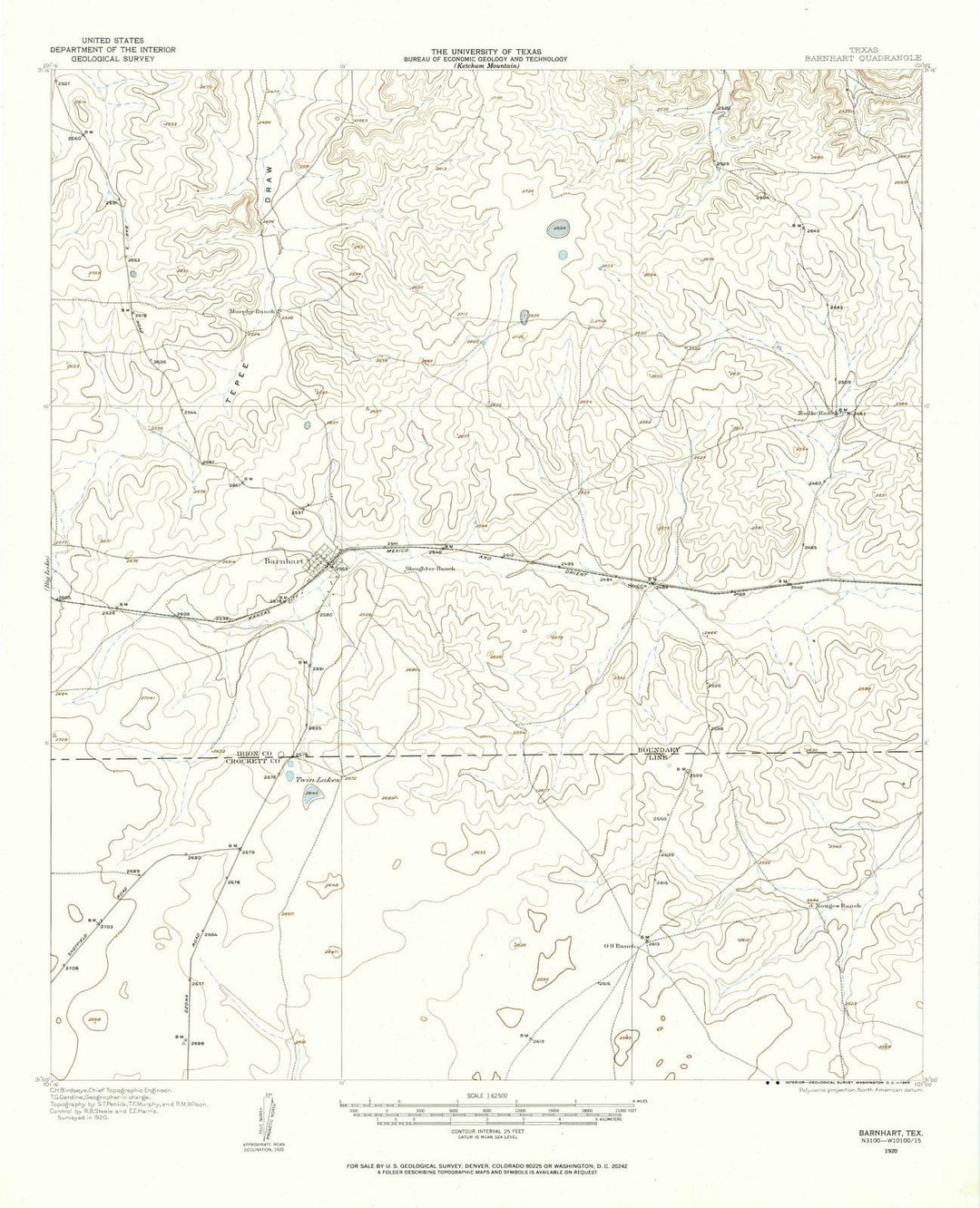 1920 Barnhart, TX - Texas - USGS Topographic Map
