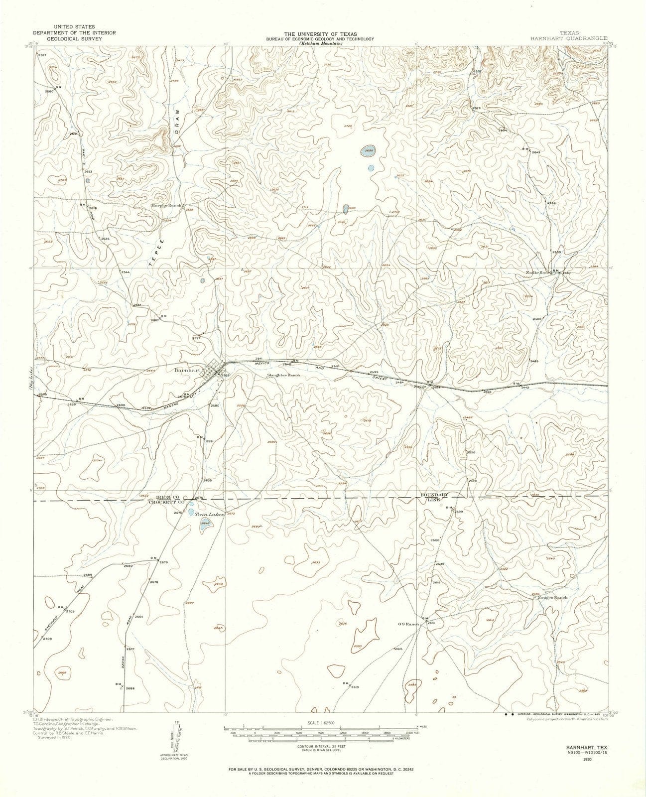 1920 Barnhart, TX - Texas - USGS Topographic Map