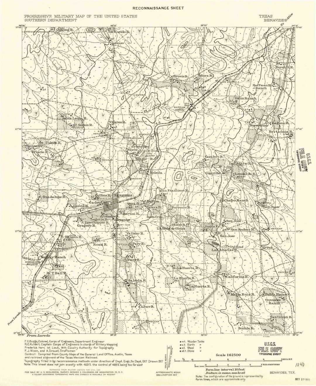 1956 Benavides, TX - Texas - USGS Topographic Map